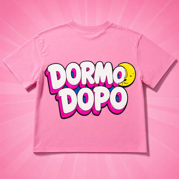 T-shirt rosa con scritta Dormo dopo